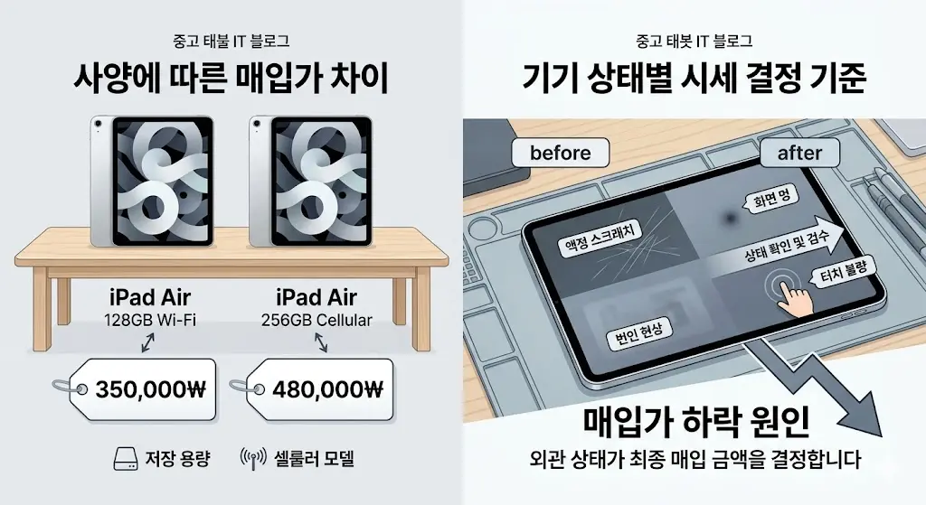 사양에 따른 매입가 차이, 기기 상태별 시세 결정 기준