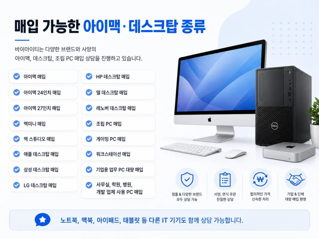 아이맥 맥미니 데스크탑 매입 관련 품목 나열한 이미지
