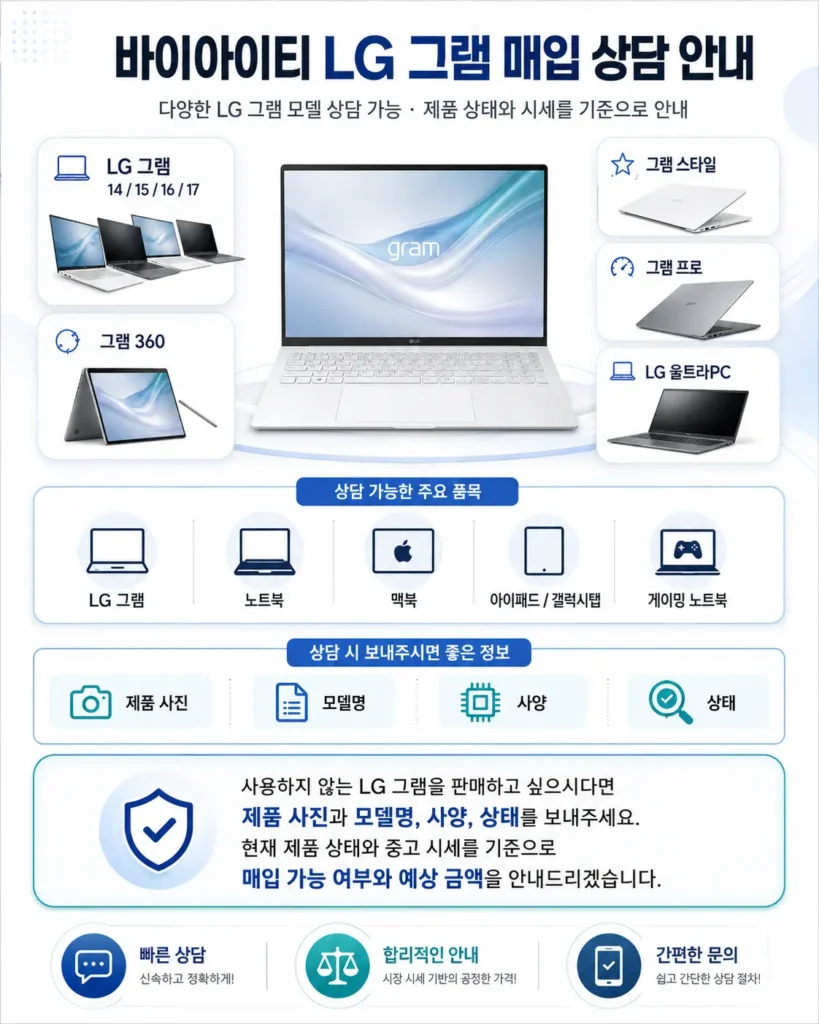 lg 그램 매입가에 영향 끼치는 요소와 가능한 모델 안내하는 이미지